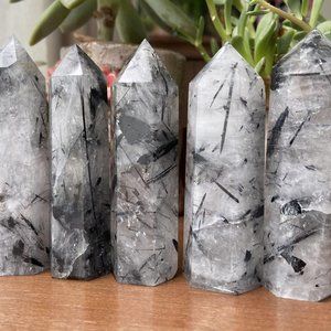 3 ~ 4 inch Tourmaline Quartz Stone Point Obelisk Gemstone Crystal Tower Decor